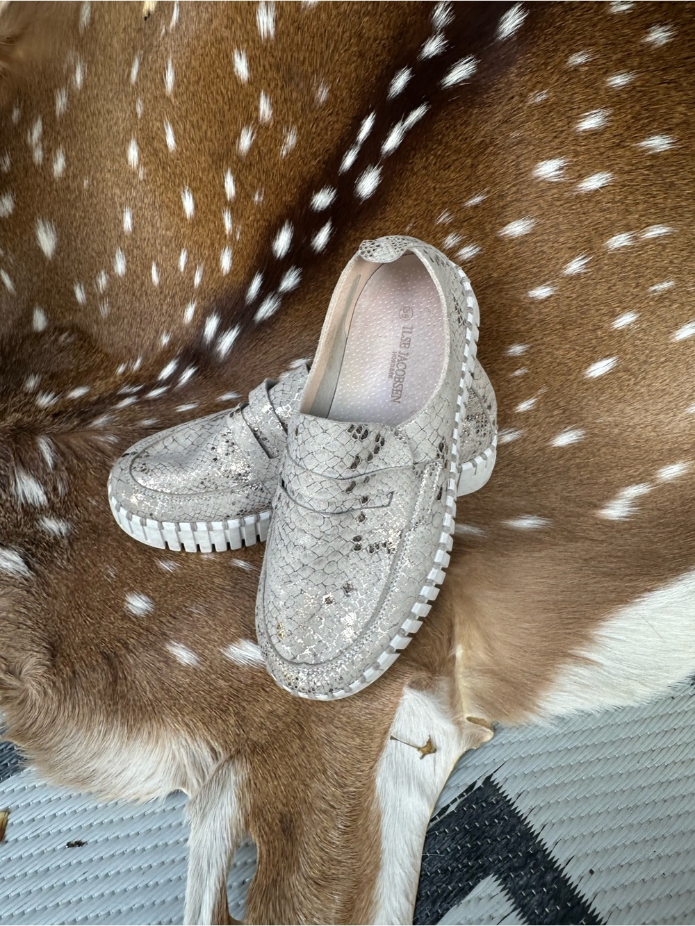 Ilse Jacobsen Metallic Oyster Snake-Embossed Slip-On Sneakers